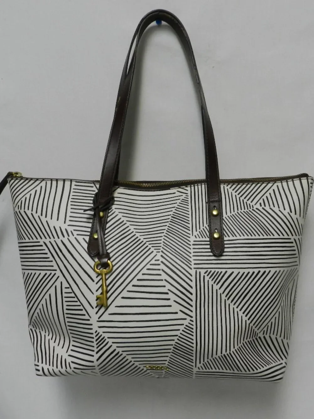 Fossil Rachel coated canvas large tote bag purse front and back Pocket zip top